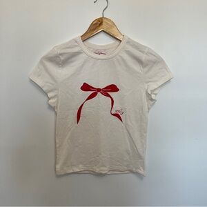 Dairy Boy Dairy Girl Summer 2024 Cream Tee with Red Bow Size M